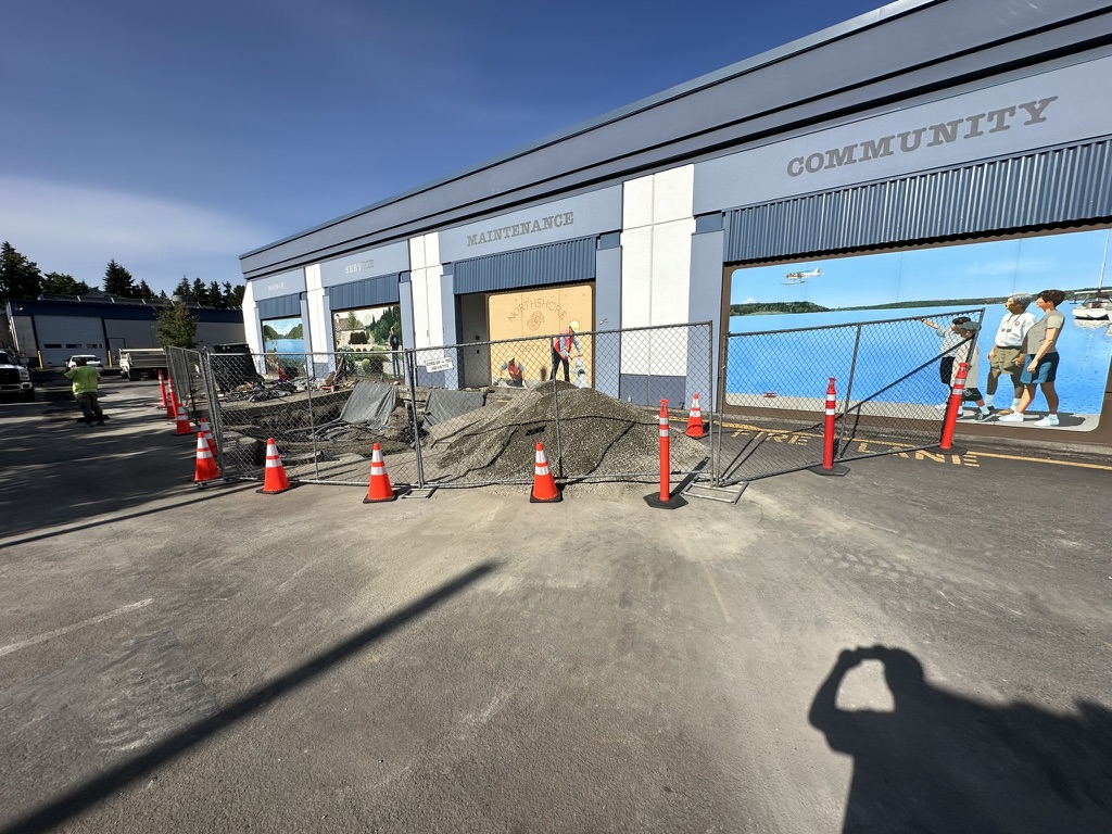 During construction — exterior work area